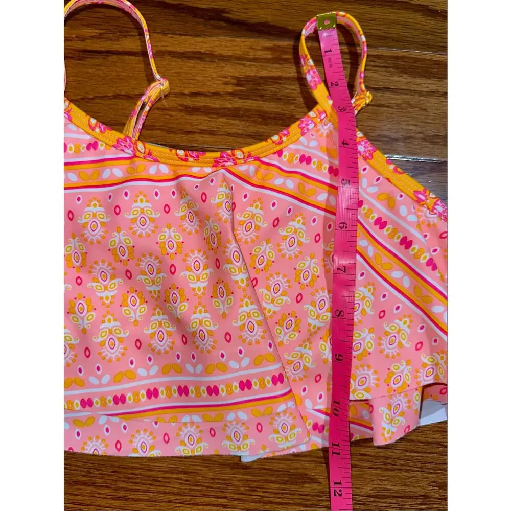 NWT Nicole Miller Girls Pink Orange Paisley 2-Piece Bikini Swim Set Size XL 14